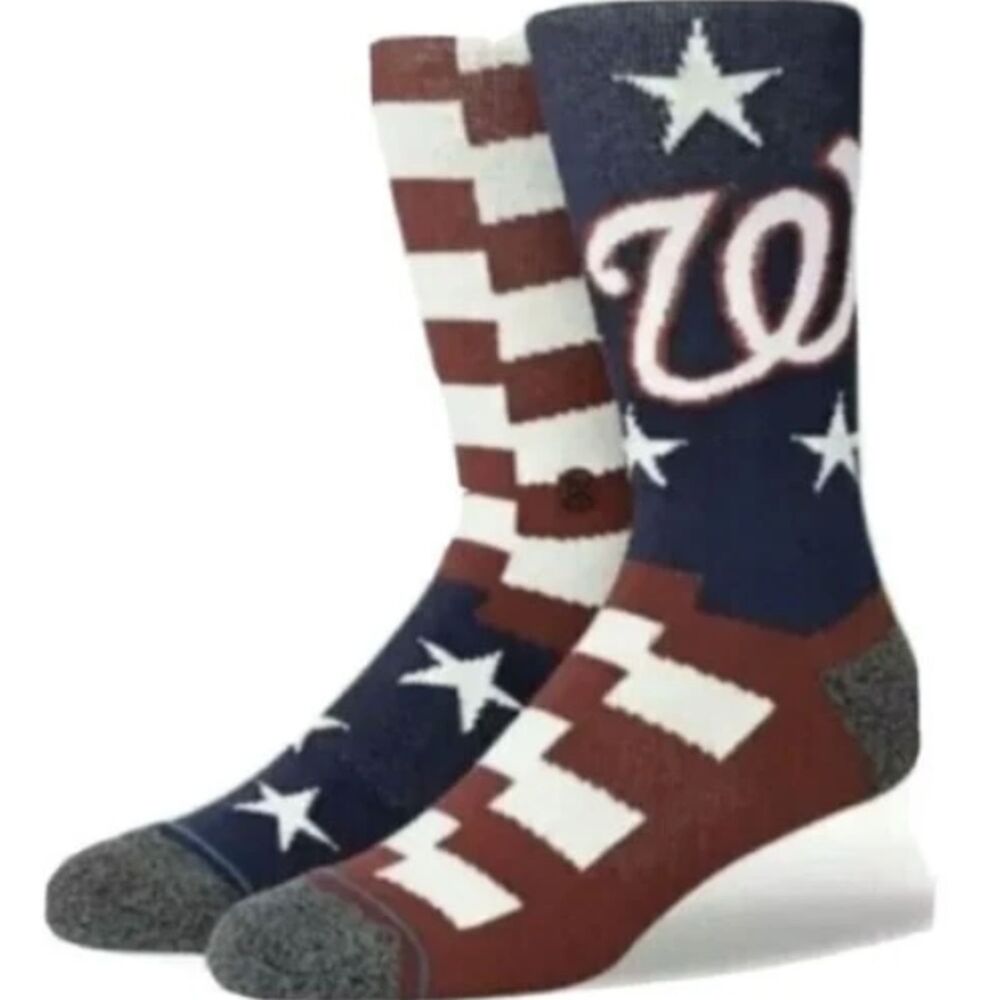 Stance Washington Nationals Brigade 2 Crew Socks Size Large 9-13 USA Flag Salute
